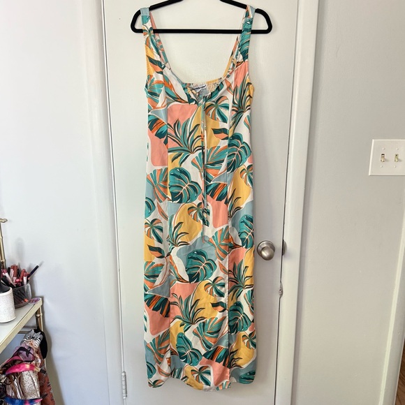 Charlotte Russe Cream & Orange Leaf Printed Maxi Dress with Front Slit Large - Picture 1 of 8